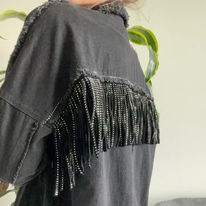 Sparkle fringe shirt jacket